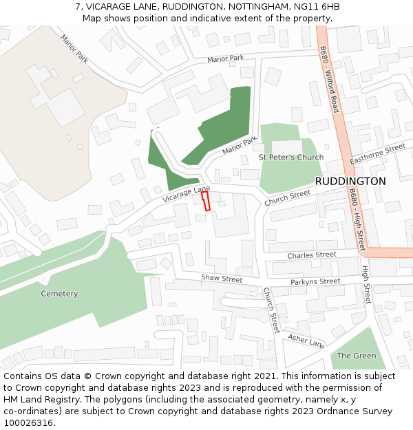 7, VICARAGE LANE, RUDDINGTON, NOTTINGHAM, NG11 6HB: Location map and indicative extent of plot