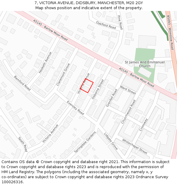 7, VICTORIA AVENUE, DIDSBURY, MANCHESTER, M20 2GY: Location map and indicative extent of plot