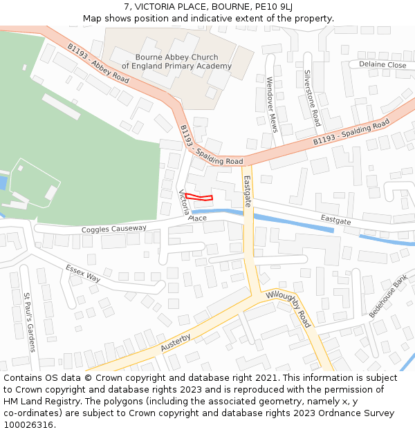 7, VICTORIA PLACE, BOURNE, PE10 9LJ: Location map and indicative extent of plot