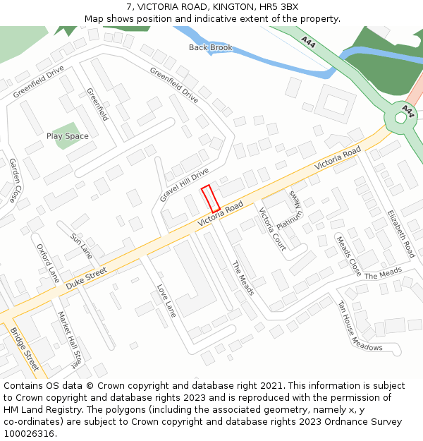 7, VICTORIA ROAD, KINGTON, HR5 3BX: Location map and indicative extent of plot