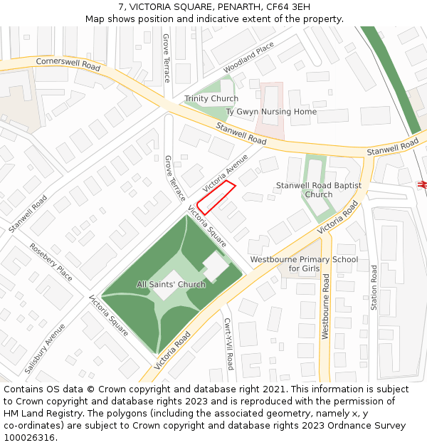 7, VICTORIA SQUARE, PENARTH, CF64 3EH: Location map and indicative extent of plot