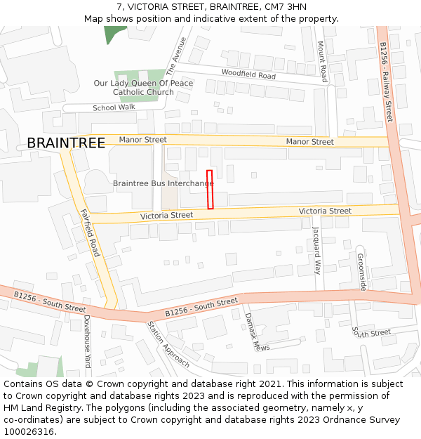 7, VICTORIA STREET, BRAINTREE, CM7 3HN: Location map and indicative extent of plot