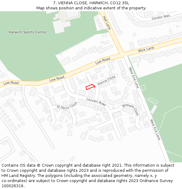 7, VIENNA CLOSE, HARWICH, CO12 3SL: Location map and indicative extent of plot