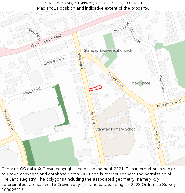 7, VILLA ROAD, STANWAY, COLCHESTER, CO3 0RH: Location map and indicative extent of plot