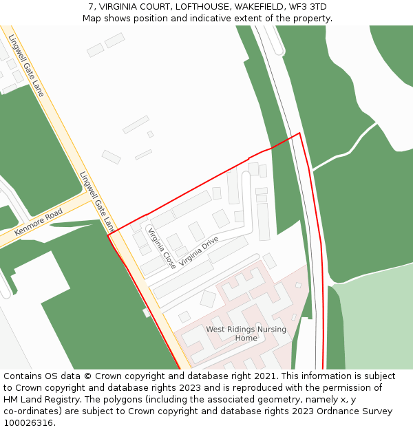 7, VIRGINIA COURT, LOFTHOUSE, WAKEFIELD, WF3 3TD: Location map and indicative extent of plot