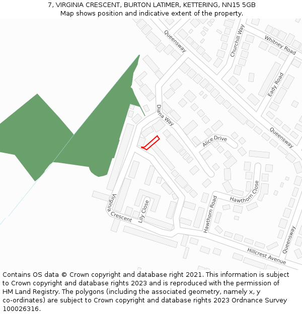 7, VIRGINIA CRESCENT, BURTON LATIMER, KETTERING, NN15 5GB: Location map and indicative extent of plot