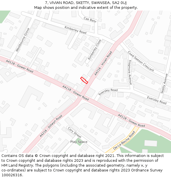 7, VIVIAN ROAD, SKETTY, SWANSEA, SA2 0UJ: Location map and indicative extent of plot