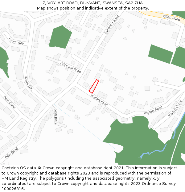 7, VOYLART ROAD, DUNVANT, SWANSEA, SA2 7UA: Location map and indicative extent of plot