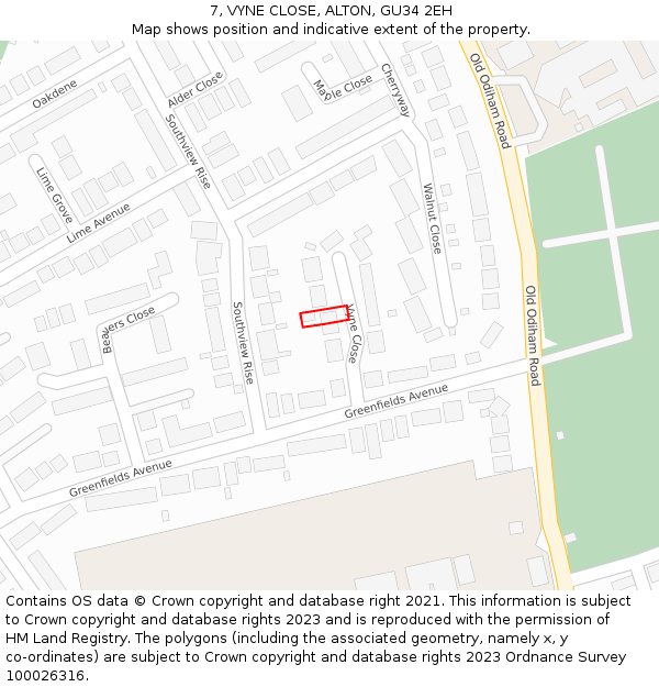 7, VYNE CLOSE, ALTON, GU34 2EH: Location map and indicative extent of plot