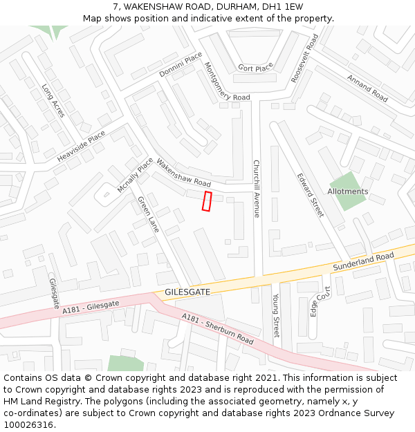 7, WAKENSHAW ROAD, DURHAM, DH1 1EW: Location map and indicative extent of plot