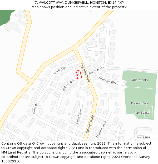 7, WALCOTT WAY, DUNKESWELL, HONITON, EX14 4XP: Location map and indicative extent of plot