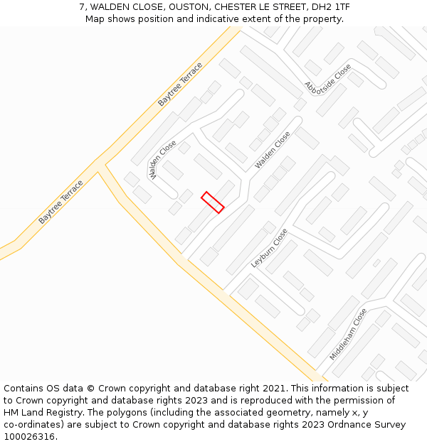 7, WALDEN CLOSE, OUSTON, CHESTER LE STREET, DH2 1TF: Location map and indicative extent of plot