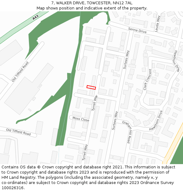 7, WALKER DRIVE, TOWCESTER, NN12 7AL: Location map and indicative extent of plot