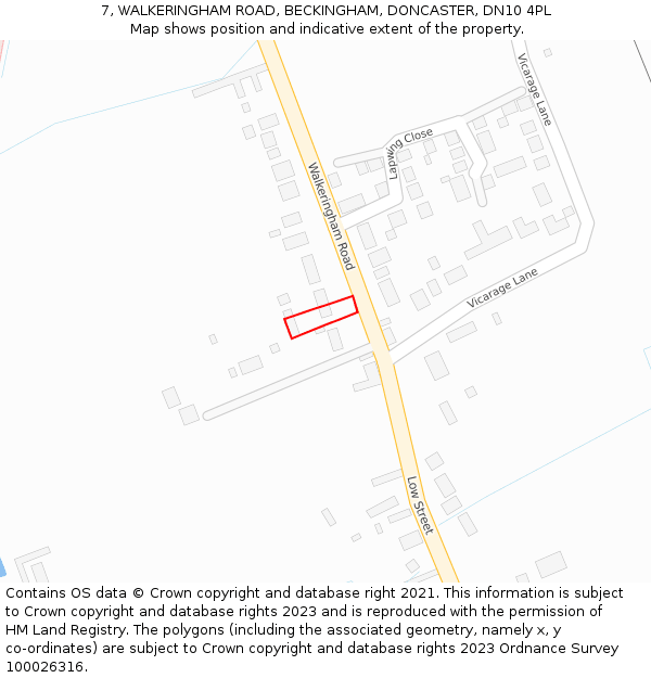 7, WALKERINGHAM ROAD, BECKINGHAM, DONCASTER, DN10 4PL: Location map and indicative extent of plot