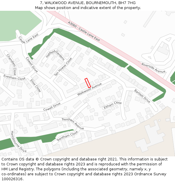 7, WALKWOOD AVENUE, BOURNEMOUTH, BH7 7HG: Location map and indicative extent of plot