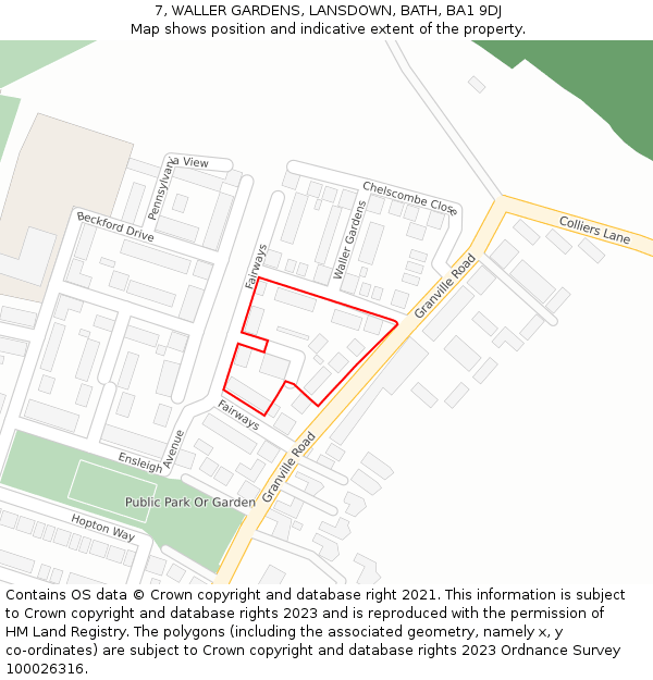 7, WALLER GARDENS, LANSDOWN, BATH, BA1 9DJ: Location map and indicative extent of plot