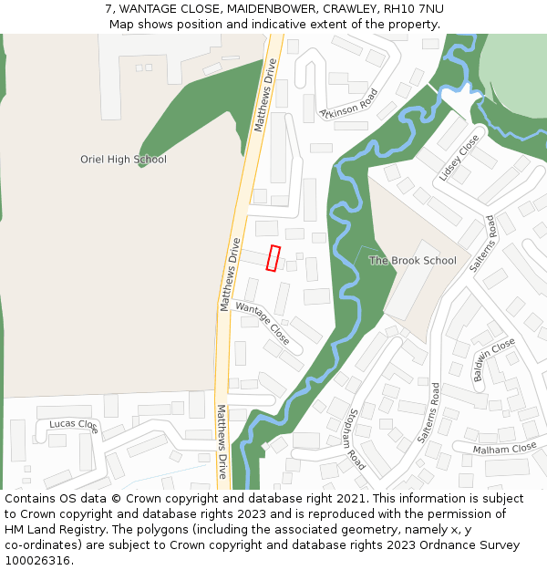 7, WANTAGE CLOSE, MAIDENBOWER, CRAWLEY, RH10 7NU: Location map and indicative extent of plot