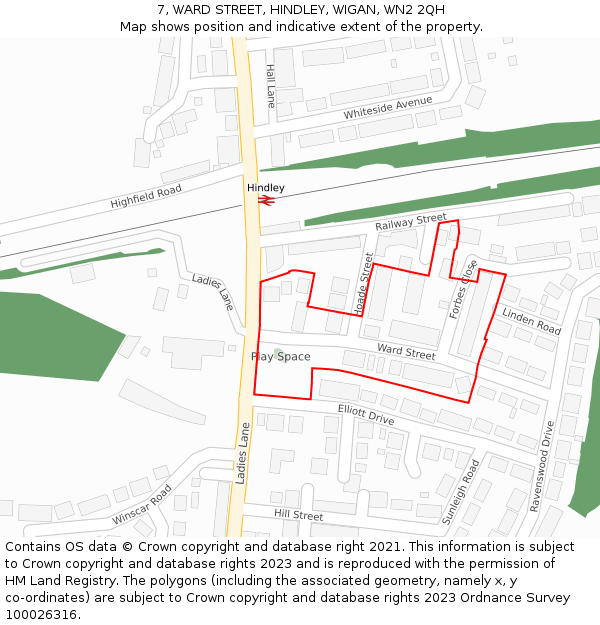 7, WARD STREET, HINDLEY, WIGAN, WN2 2QH: Location map and indicative extent of plot