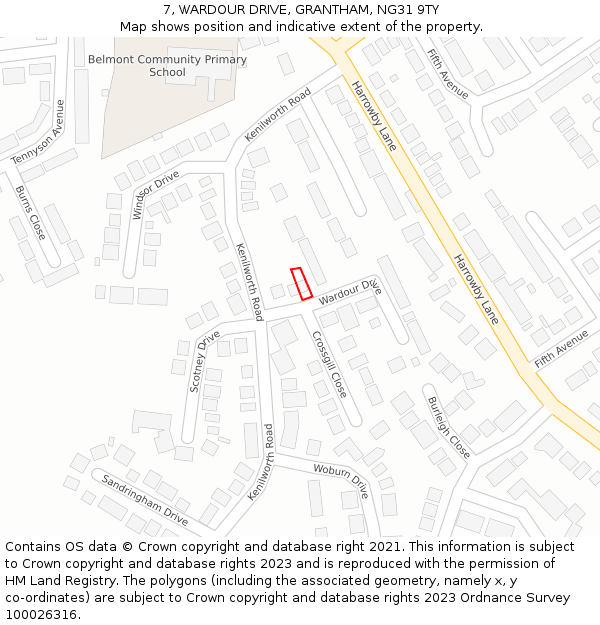 7, WARDOUR DRIVE, GRANTHAM, NG31 9TY: Location map and indicative extent of plot