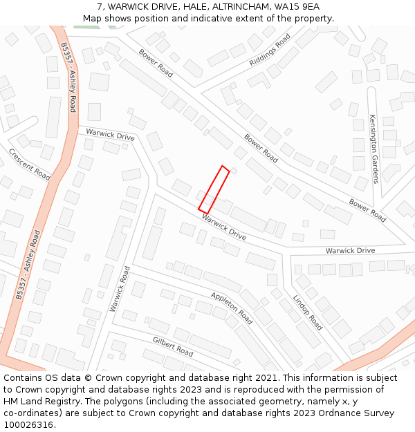 7, WARWICK DRIVE, HALE, ALTRINCHAM, WA15 9EA: Location map and indicative extent of plot