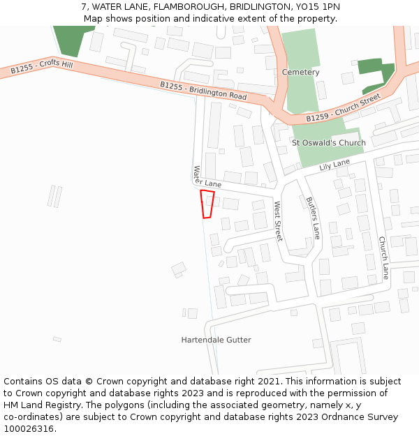 7, WATER LANE, FLAMBOROUGH, BRIDLINGTON, YO15 1PN: Location map and indicative extent of plot