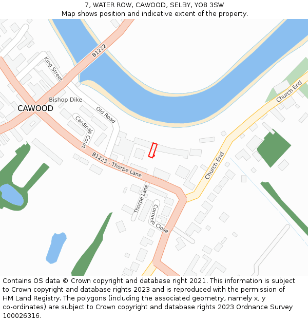 7, WATER ROW, CAWOOD, SELBY, YO8 3SW: Location map and indicative extent of plot