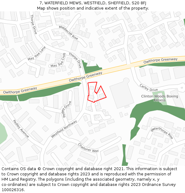 7, WATERFIELD MEWS, WESTFIELD, SHEFFIELD, S20 8FJ: Location map and indicative extent of plot