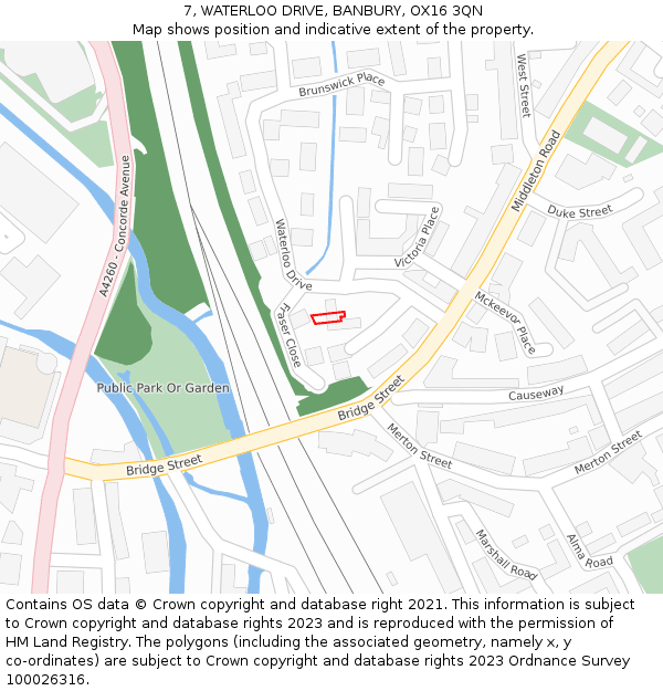 7, WATERLOO DRIVE, BANBURY, OX16 3QN: Location map and indicative extent of plot