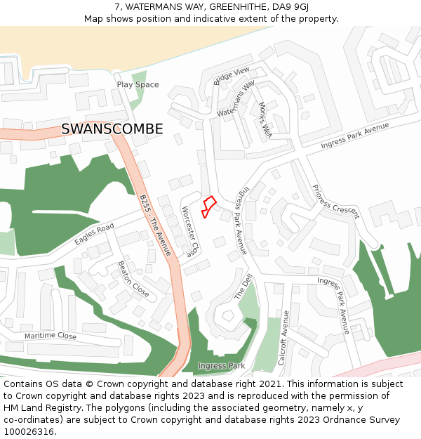 7, WATERMANS WAY, GREENHITHE, DA9 9GJ: Location map and indicative extent of plot