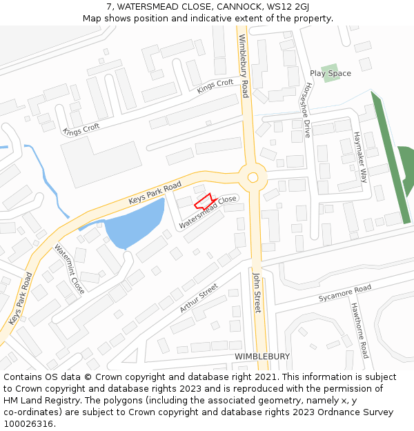 7, WATERSMEAD CLOSE, CANNOCK, WS12 2GJ: Location map and indicative extent of plot