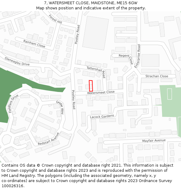 7, WATERSMEET CLOSE, MAIDSTONE, ME15 6GW: Location map and indicative extent of plot