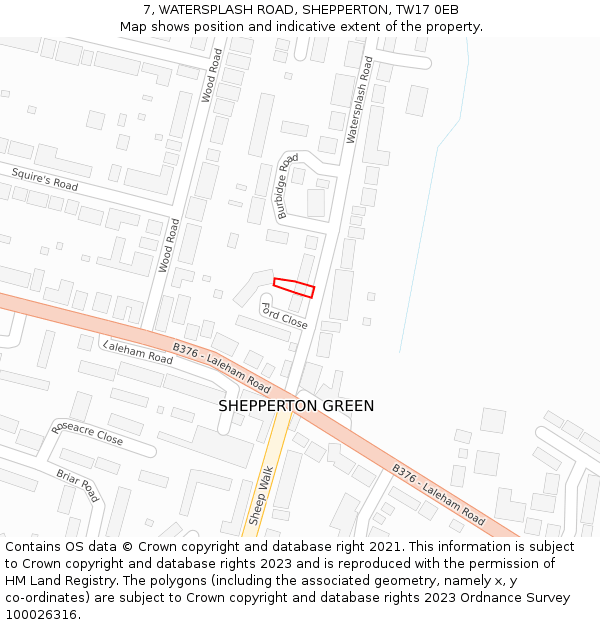 7, WATERSPLASH ROAD, SHEPPERTON, TW17 0EB: Location map and indicative extent of plot