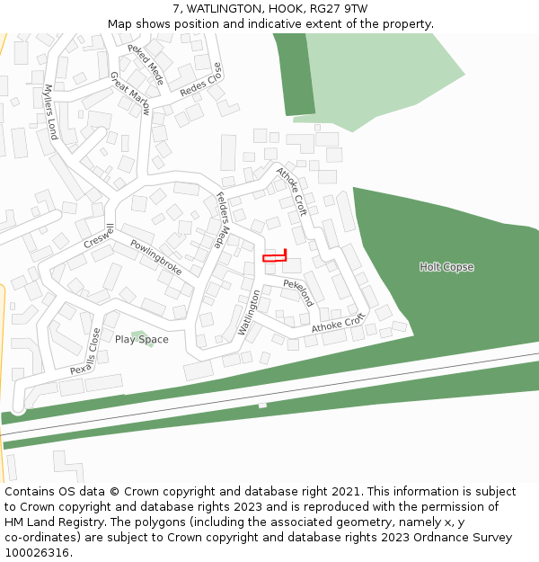 7, WATLINGTON, HOOK, RG27 9TW: Location map and indicative extent of plot