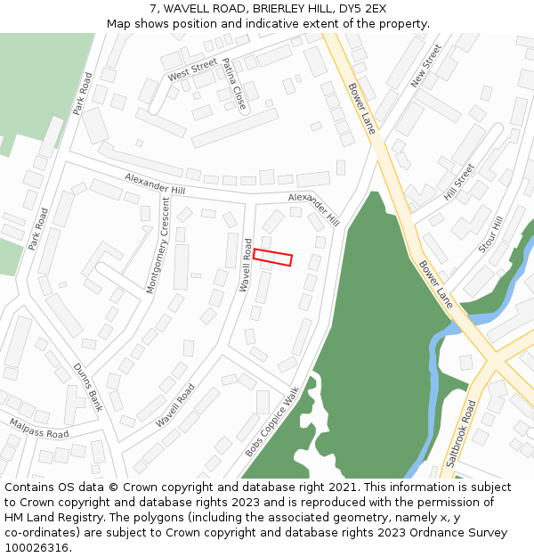 7, WAVELL ROAD, BRIERLEY HILL, DY5 2EX: Location map and indicative extent of plot