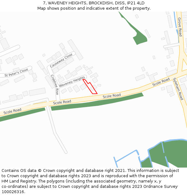 7, WAVENEY HEIGHTS, BROCKDISH, DISS, IP21 4LD: Location map and indicative extent of plot