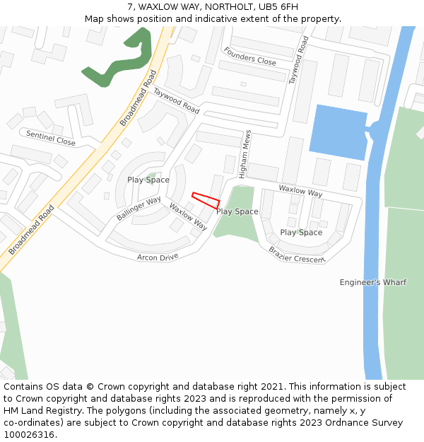 7, WAXLOW WAY, NORTHOLT, UB5 6FH: Location map and indicative extent of plot