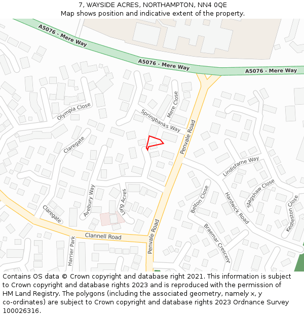 7, WAYSIDE ACRES, NORTHAMPTON, NN4 0QE: Location map and indicative extent of plot