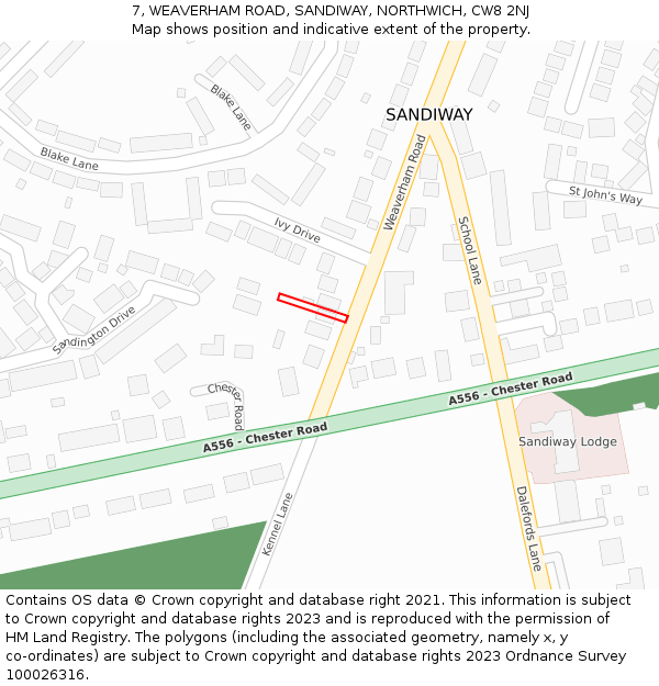 7, WEAVERHAM ROAD, SANDIWAY, NORTHWICH, CW8 2NJ: Location map and indicative extent of plot