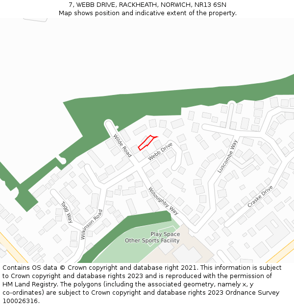 7, WEBB DRIVE, RACKHEATH, NORWICH, NR13 6SN: Location map and indicative extent of plot