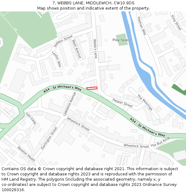 7, WEBBS LANE, MIDDLEWICH, CW10 9DS: Location map and indicative extent of plot