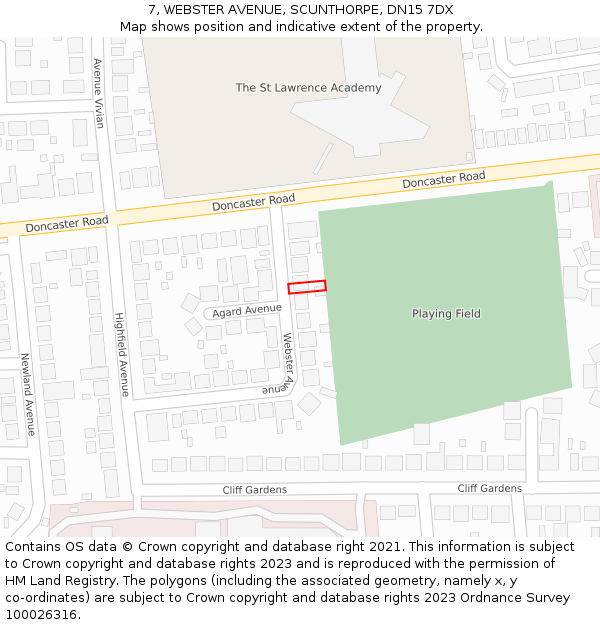 7, WEBSTER AVENUE, SCUNTHORPE, DN15 7DX: Location map and indicative extent of plot