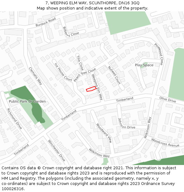 7, WEEPING ELM WAY, SCUNTHORPE, DN16 3GQ: Location map and indicative extent of plot