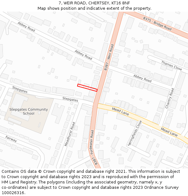 7, WEIR ROAD, CHERTSEY, KT16 8NF: Location map and indicative extent of plot