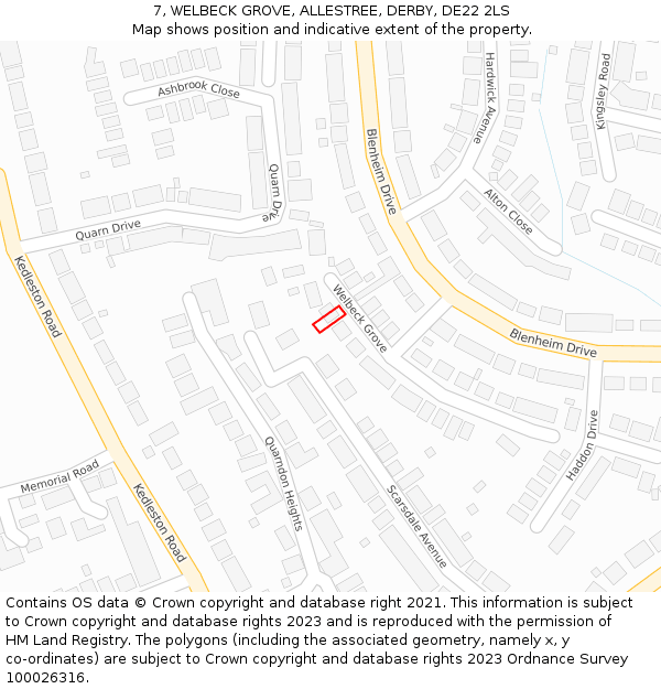 7, WELBECK GROVE, ALLESTREE, DERBY, DE22 2LS: Location map and indicative extent of plot