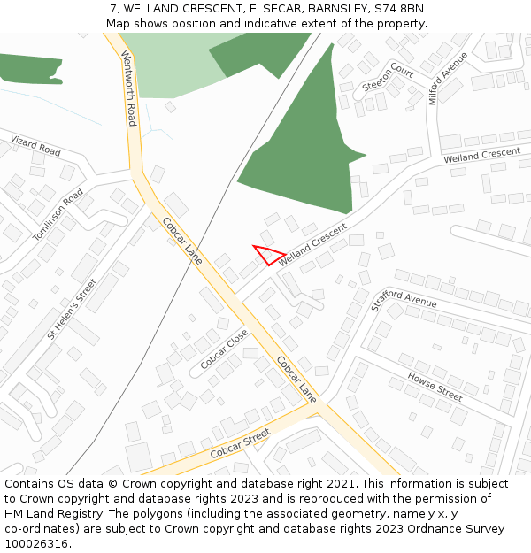 7, WELLAND CRESCENT, ELSECAR, BARNSLEY, S74 8BN: Location map and indicative extent of plot