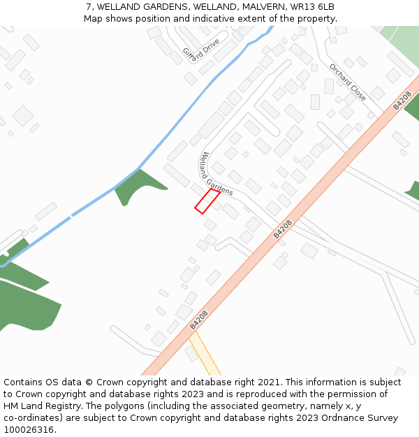 7, WELLAND GARDENS, WELLAND, MALVERN, WR13 6LB: Location map and indicative extent of plot