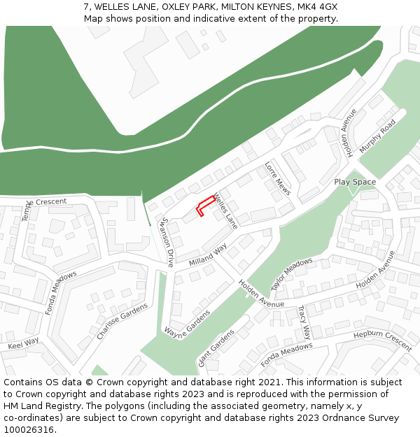 7, WELLES LANE, OXLEY PARK, MILTON KEYNES, MK4 4GX: Location map and indicative extent of plot