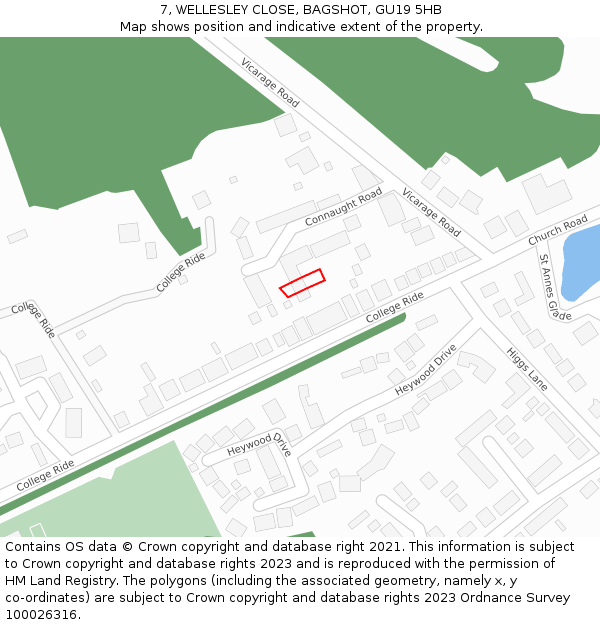 7, WELLESLEY CLOSE, BAGSHOT, GU19 5HB: Location map and indicative extent of plot