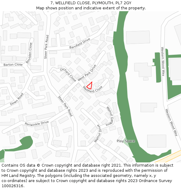 7, WELLFIELD CLOSE, PLYMOUTH, PL7 2GY: Location map and indicative extent of plot