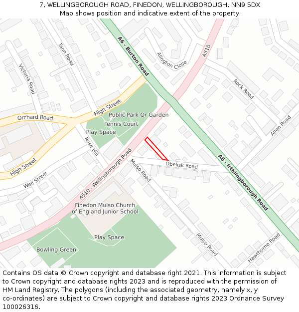 7, WELLINGBOROUGH ROAD, FINEDON, WELLINGBOROUGH, NN9 5DX: Location map and indicative extent of plot